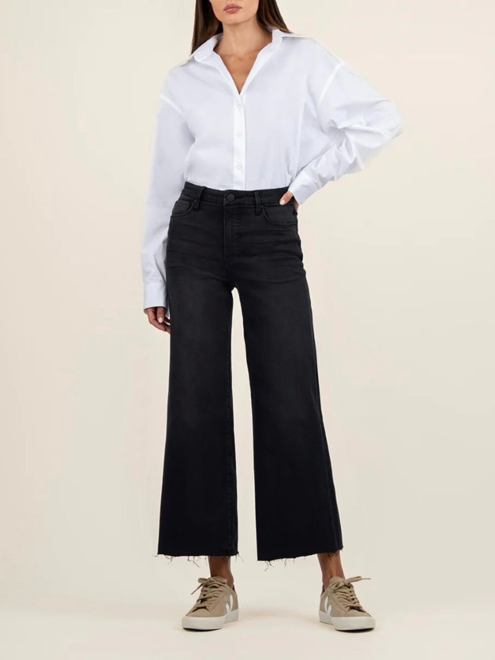 Kut From the Kloth Meg High Rise Fab Ab Wide Leg Raw Hem